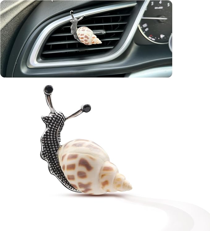ORIESSE Snail Air Vent Clip Natural Conch Shell Made Car Air Freshener Outlet Clip Cute Animal Car Accessories for Women Refillable Car Diffusers Clips (White Yellow)