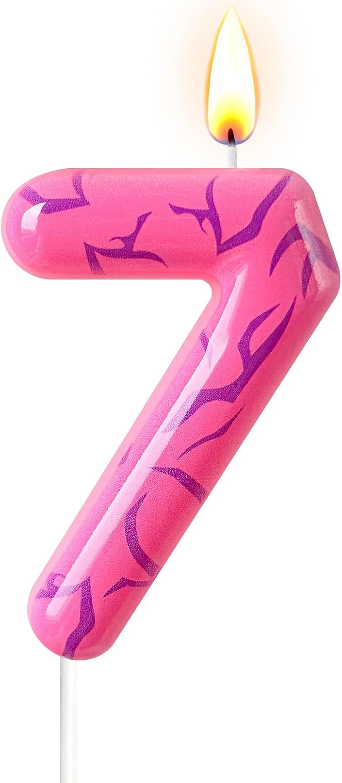 Number 7 Birthday Candle for Cake – Pink Gradient Number Candle with Mystic Rune Pattern, Decorative Cake Topper for Anniversary & Celebration