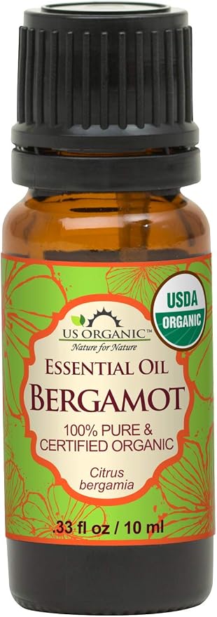 US Organic 100% Pure Bergamot Essential Oil, USDA Certified Organic, Cold Pressed, with Euro droppers (More Size Variations Available) (10 ml / .33 fl oz)