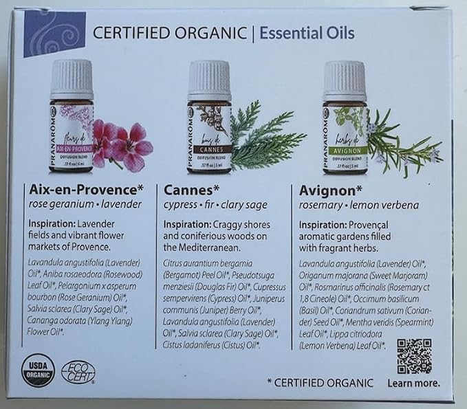 Pranarom - South of France Diffusion Essential Oil Kit (3 - Pack of 5ml) Aix-en-Provence, Cannes, and Avignon - 100% Pure Essential Oil | USDA and ECOCERT Certified Organic