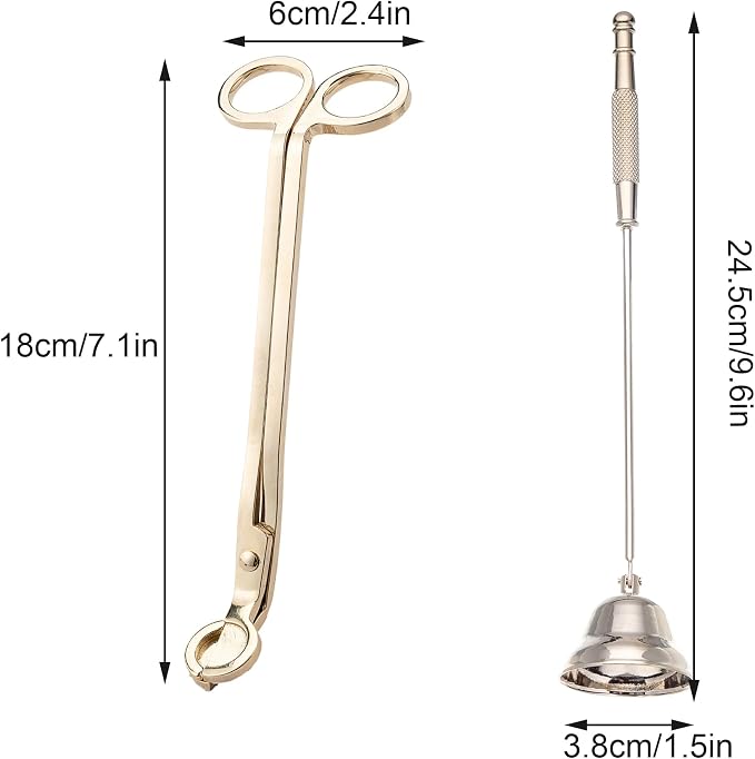 Large Size Candle Wick Trimmer and Candle Snuffer Set with Long Handle,Polished Stainless Steel Wick Scissor Cutter - Flame Extinguisher Horn Cover Design for Candle Lovers Festival