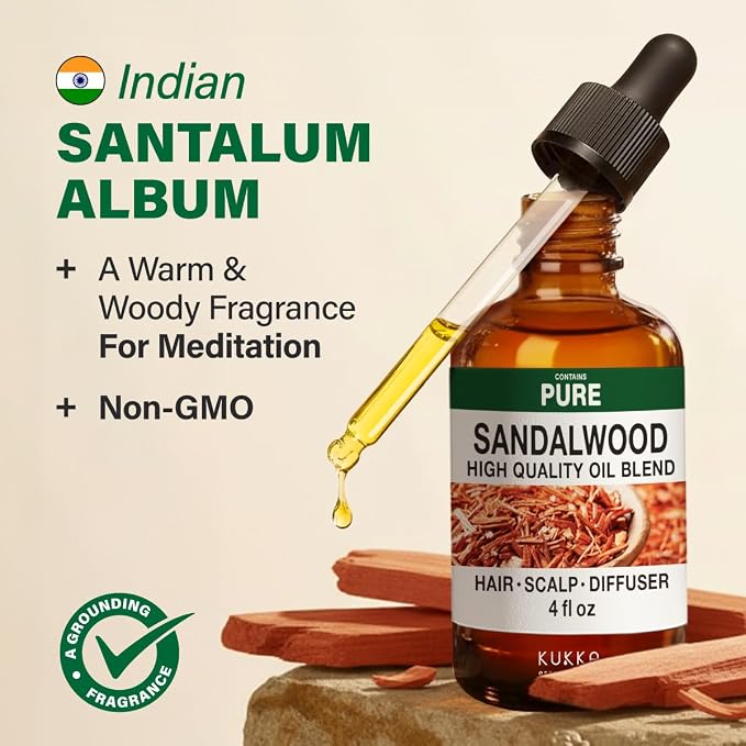 100% Pure Sandalwood Oil - 4 Fl Oz Sandalwood Essential Oil for Hair, Skin, Diffuser, Aromatherapy & DIY Soap Making Scent