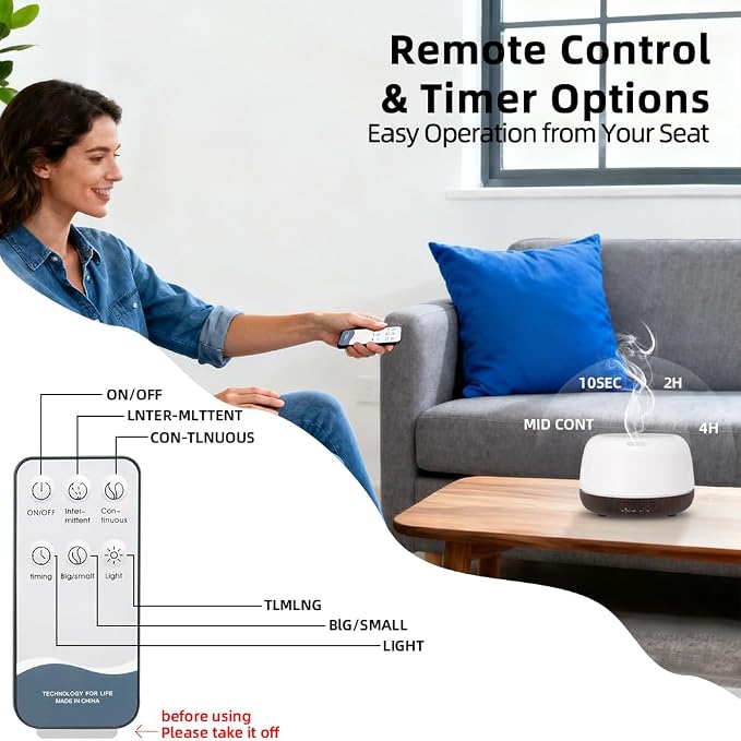 300ML Essential Oil Diffuser with Remote Control,Quiet Ultrasonic Cool Mist Diffuser,7 Color LED Light,Timer&Auto Shut-Off for Bedroom,Office,Yoga & Spa–Black Walnut Grain