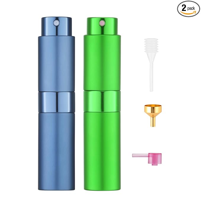Tekson 8ml Travel Perfume Atomizer Refillable, Mini Cologne Spray Bottle Empty, Small Aftershave Portable Sprayer for Liquid Dispenser (Cyan&Green)