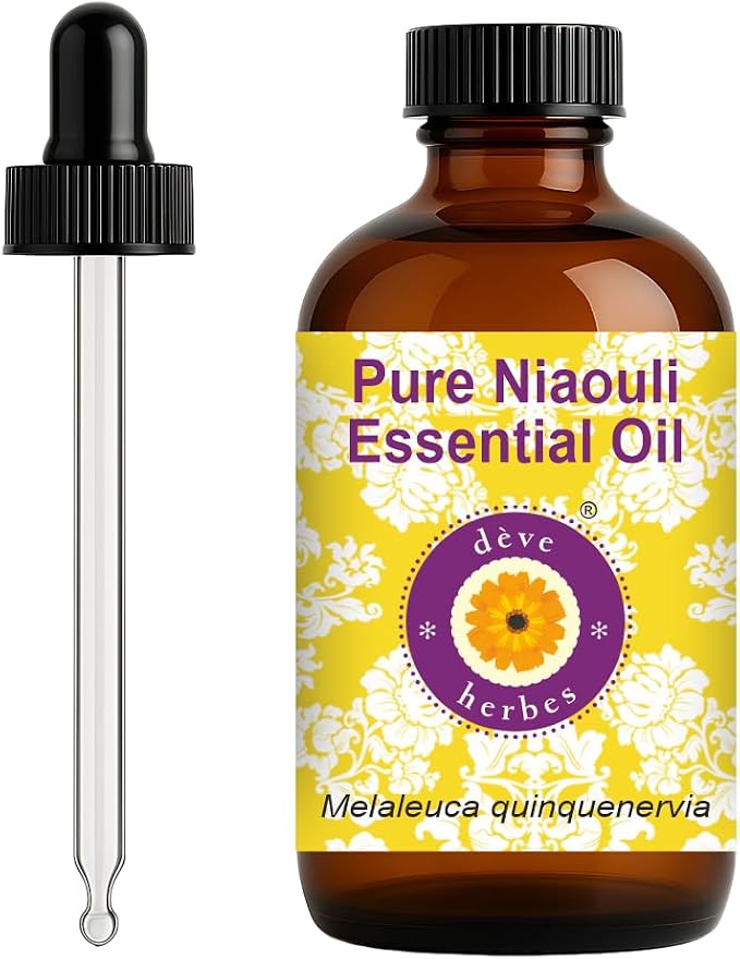 dève herbes Niaouli Essential Oil (Melaleuca quinquenervia) with Glass Dropper | Pure | Non-Sticky | Non-Greasy | Lightweight | Men & Women | All Skin Types | Steam Distilled 120ml (4 oz)