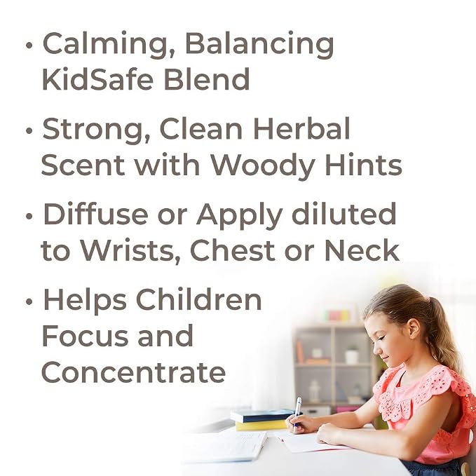 Plant Therapy KidSafe Study Time Essential Oil Blend 10 mL (1/3 oz), 100% Pure, Undiluted, Aromatherapy for Focus, Mind Calming, Concentration Blend for Kids