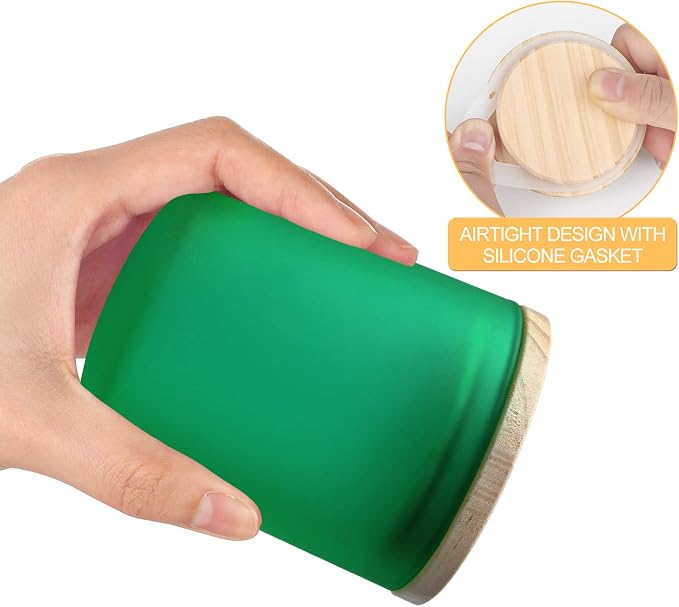 SHOWIN Thick Candle Jars for Making Candles 16 Pcs, 7 OZ Empty Jars with Wood Lids for Candle Making, Sample Container, Frosted Green