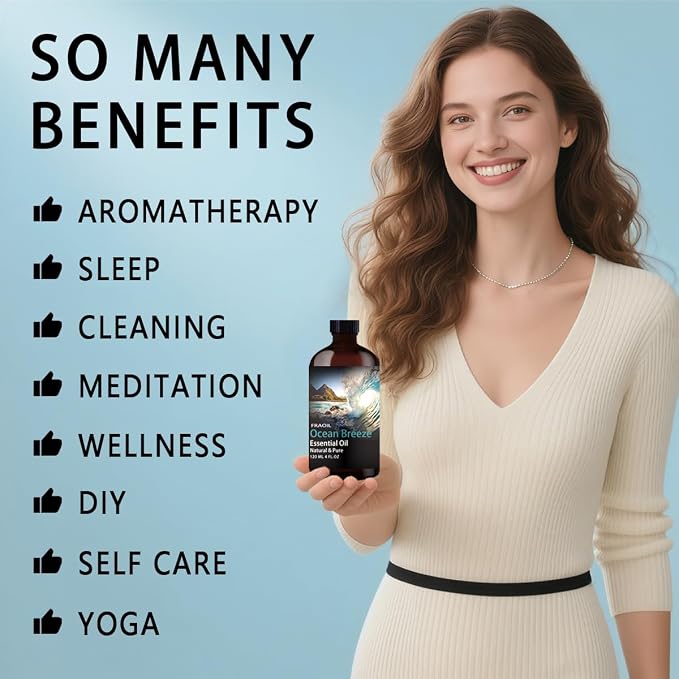 Ocean Breeze Essential Oil, Ocean Breeze Oil 4 Fl Oz 120ML for Diffuser Humidifier Yoga Cleaning DIY Candle Soap Making Perfume Gift for Women Fragrance Oils FRAOIL (Ocean Breeze 4 Fl Oz (Pack of 1))