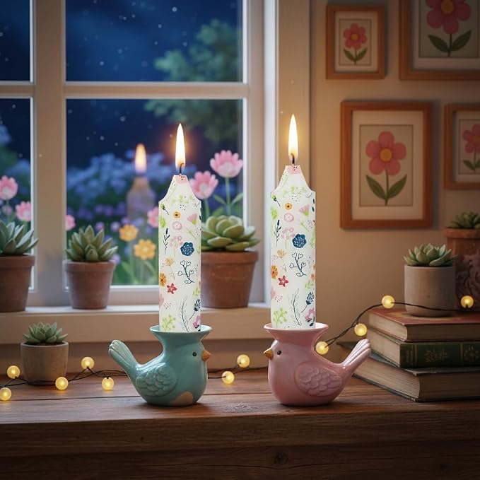 5 inch Short Candle Floral Candle Sticks Kawaii Printed Candlestick Handmade Unscented Taper Candle 4 Pack Cute Flower Tapered Candles for Birthday Home Dinner Wedding Holiday