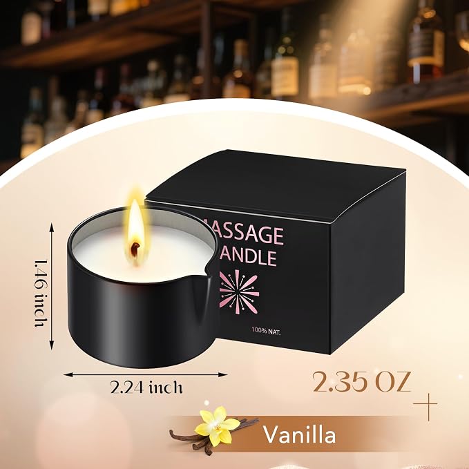 Nuanchu 2 Pcs 2.35 oz Massage Oil Candle, Ignite Low Temp Scented Body Oil Candles for Massage Therapy Soy Based Mother's Day Home Gift Spa Use, Vanilla