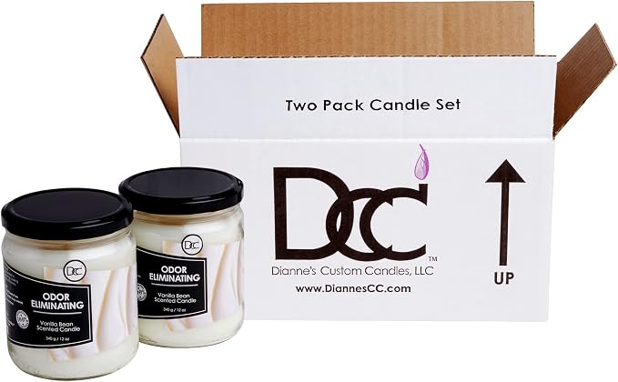 Vanilla Two Pack Odor Eliminating Highly Fragranced Candle - Eliminates 95% of Pet, Smoke, Food, and Other Smells Quickly - Up to 80 Hour Burn time - 12 Ounce Premium Soy Blend
