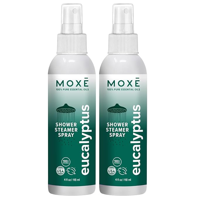 MOXE Eucalyptus Oil Shower Mist, Spa Steam Spray, Certified Natural 100% Essential Oils, Made in USA, Aromatherapy, Sinus Congestion Relief, Tension Relief (8oz)