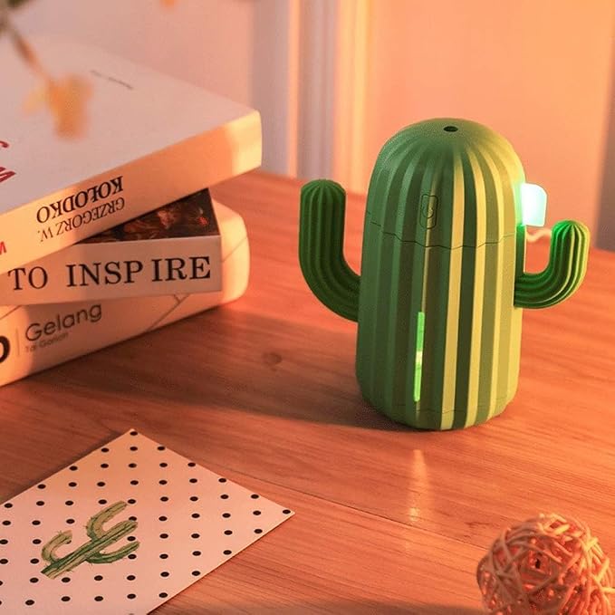 Mini Humidifier Single Room Humidifiers with Night Light Portable Cactus Air humidifier for for Yoga, Office, spa, Bedroom，Baby Room，Silica Gel Diffuser for tap Water only(Green)