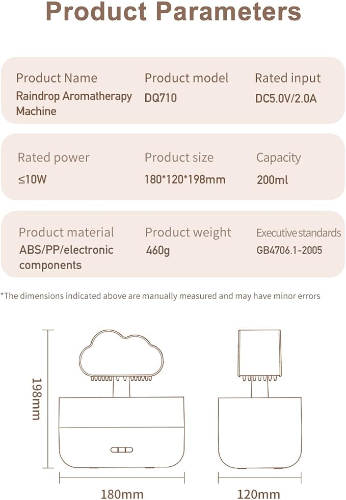 Raining Cloud Humidifier,Water Drip Essential Oil Diffuser,7 Colors Led Lights Humidifier Simulate Natural Rain Suitable for Various Occasions in Daily Life 200ML,Black