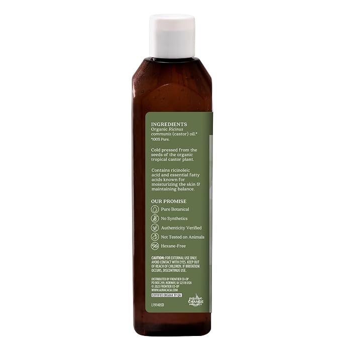 Aura Cacia Organic Castor Oil, Pure Ricinus Communis Oil, For Skincare, Hair Care, Massage, Carrier Oil | 16 Fl Oz (Pack of 1)
