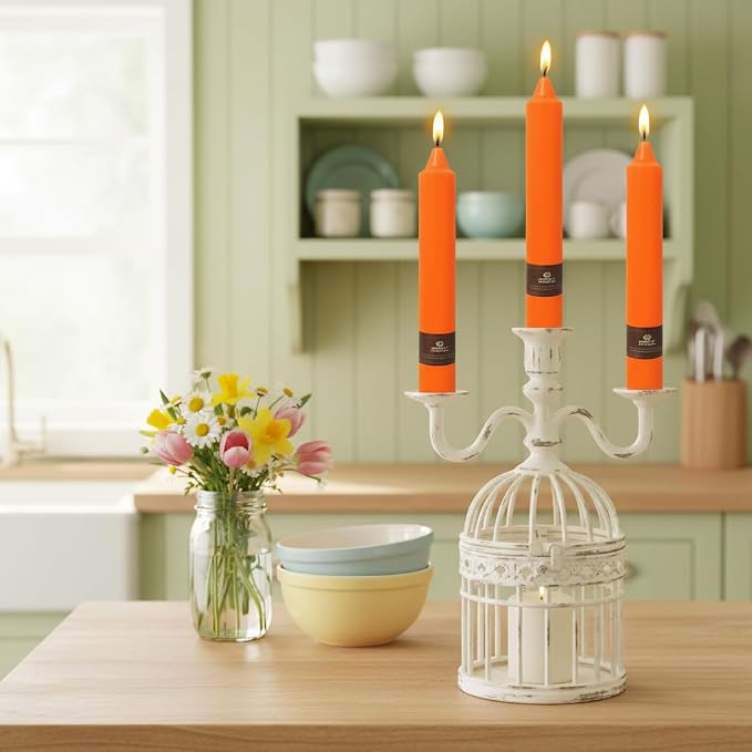 Orange Candle 9 Inch Tall Smokeless Taper Candles 4 Pack Unscented Candle for Christmas Dinner Halloween Thanksgiving Day Household Décor Candlesticks
