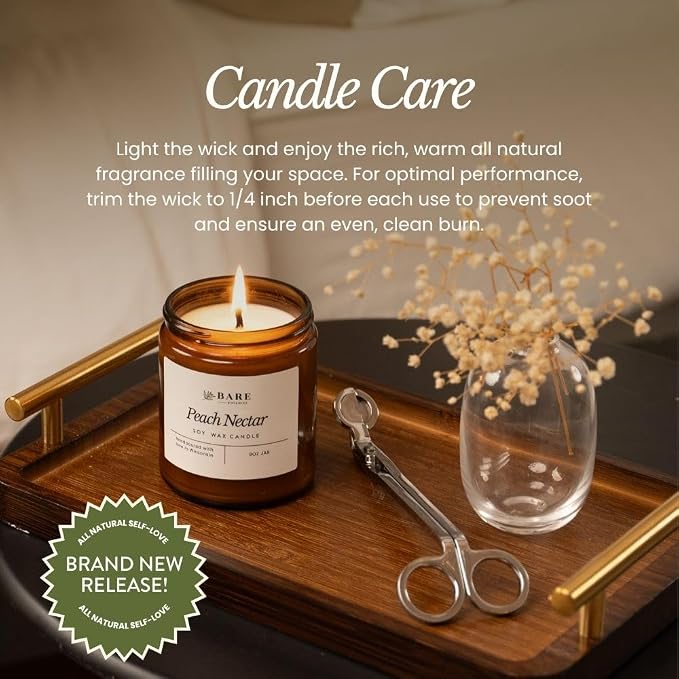 Bare Botanics Non-Toxic Warm Vanilla Oak 9oz Soy Candle - 100% Plant-Based Fragrance Oils - Handpoured in WI - 40+ Hrs