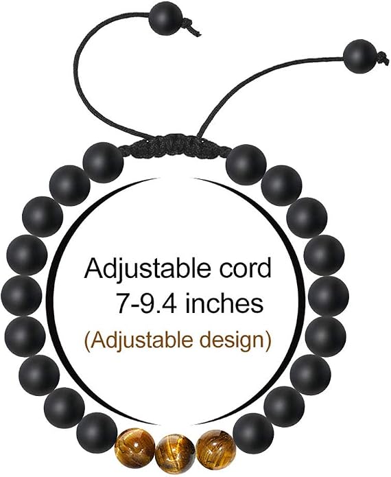 M MOOHAM Mens Bracelet - Beaded Natural Stone 8mm Tiger Eye Matte Agate Lava Rock Bracelets for Men Teen Boys Grandpa Dad Birthday Gifts Jewelry