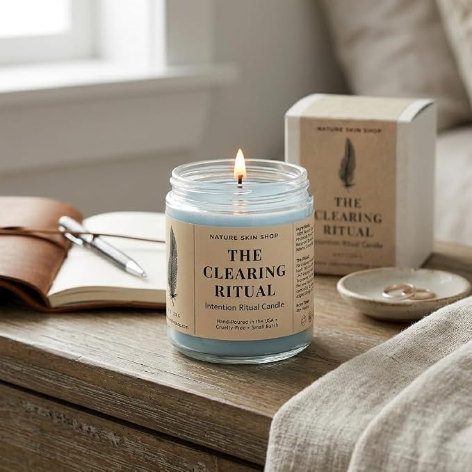Nature Skin Shop The Clearing Ritual Intention Soy Candle White Sage and Palo Santo Aromatherapy Home Fragrance Vegan Cotton Wick 8 oz