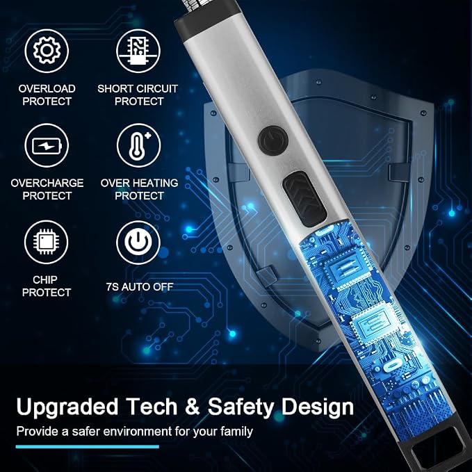 ARECTECH Candle Electric Lighter Rechargeable USB Arc Lighter for Candle Camping Fireworks Christmas Birthday Gifts with LED Light for Men Women Silver