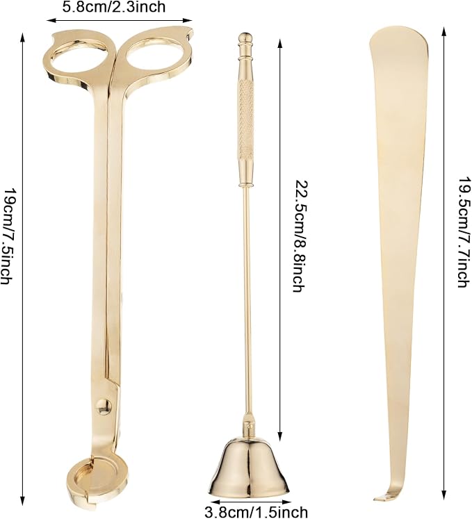 3 in 1 Candle Accessory Set,Large Candle Wick Trimmer Snuffer Extinguisher Dipper with Long Handle,Polished Stainless Steel Candle Wick Scissor Cutter Clipper Kit (Golden)