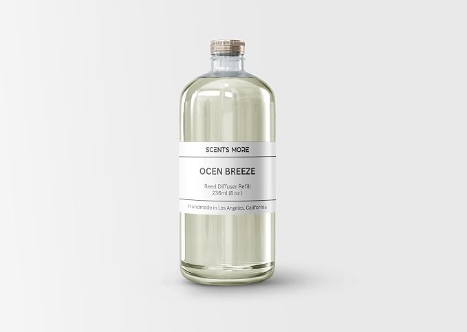 Reed Diffuser Refill | Ocean Breeze Scented Reed Diffuser Oil | 8oz Aromatherapy Scent Reed Diffuser Refill Oil for Home Ambiance | Aromatherapy Fragrance Oils | Made in USA