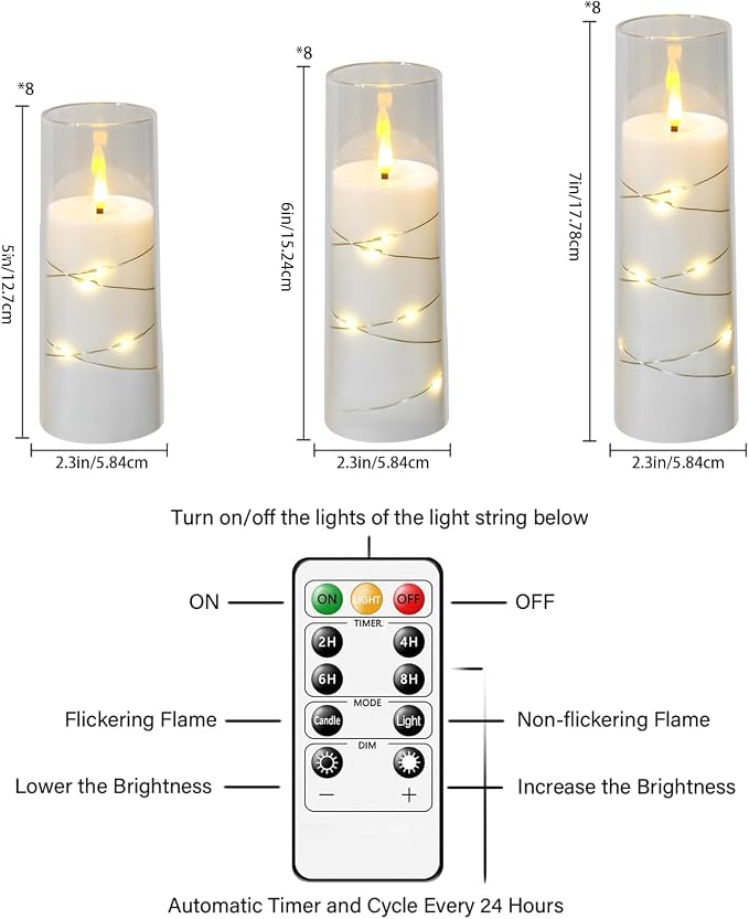 Flameless Candles,with Embedded Star String, Battery Operated Candles Flickering LED Pillar Candles with Remote Control and Timer, Home Decoration Add a Warm and Romantic Atmosphere，Set of 24 (White)