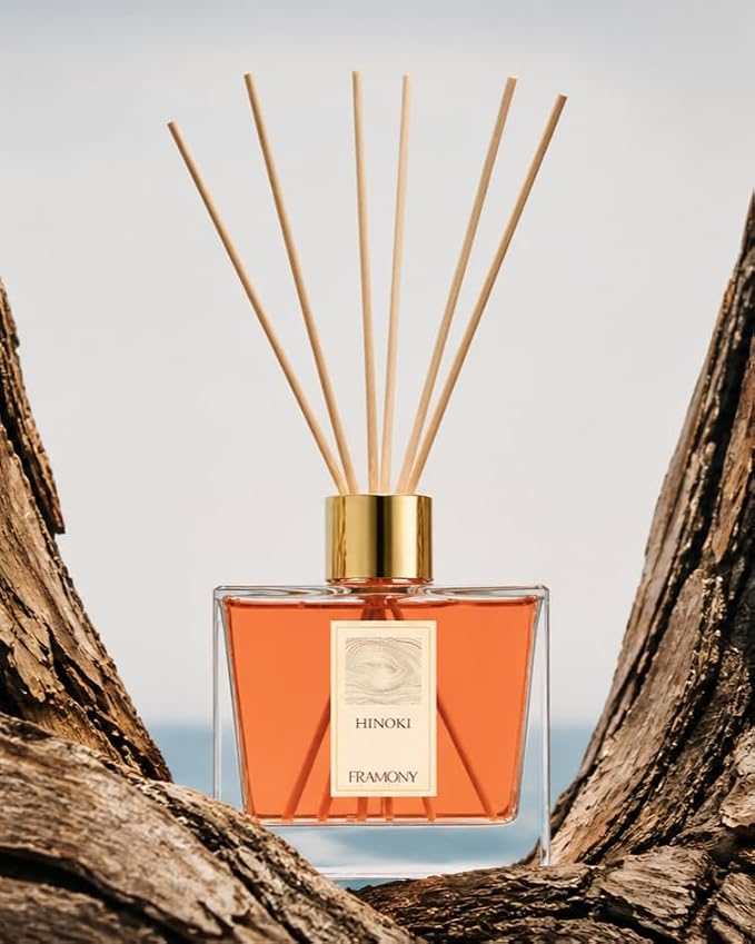 Hinoki Reed Diffuser - Luxury Japanese Ryokan Hotel Scent, Zen Forest Cypress & Cedarwood Fragrance, Home Spa Aromatherapy Gift Set, 6.4 fl oz (Hinoki Wood)