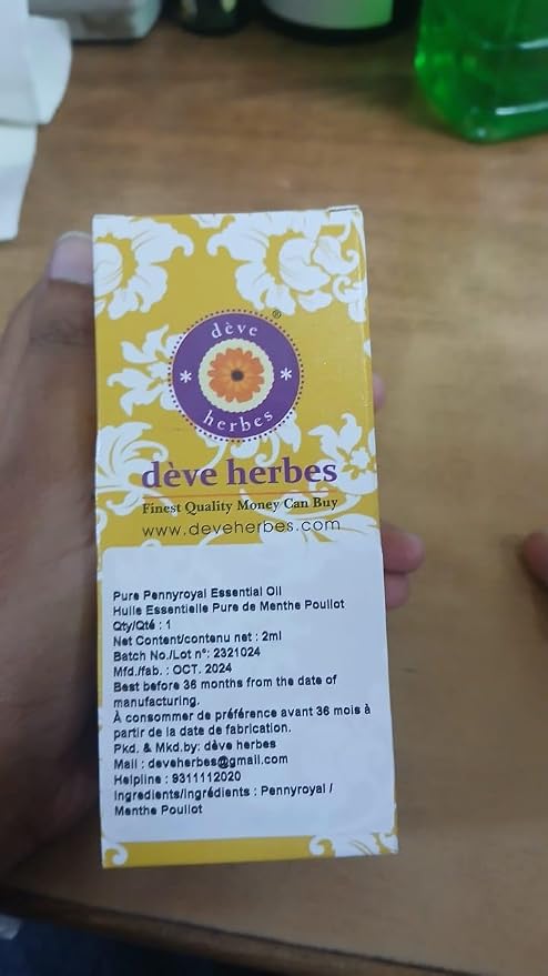 Deve Herbes Pure Pennyroyal Essential Oil (Mentha pulegium) Steam Distilled 2ml (0.06 oz)