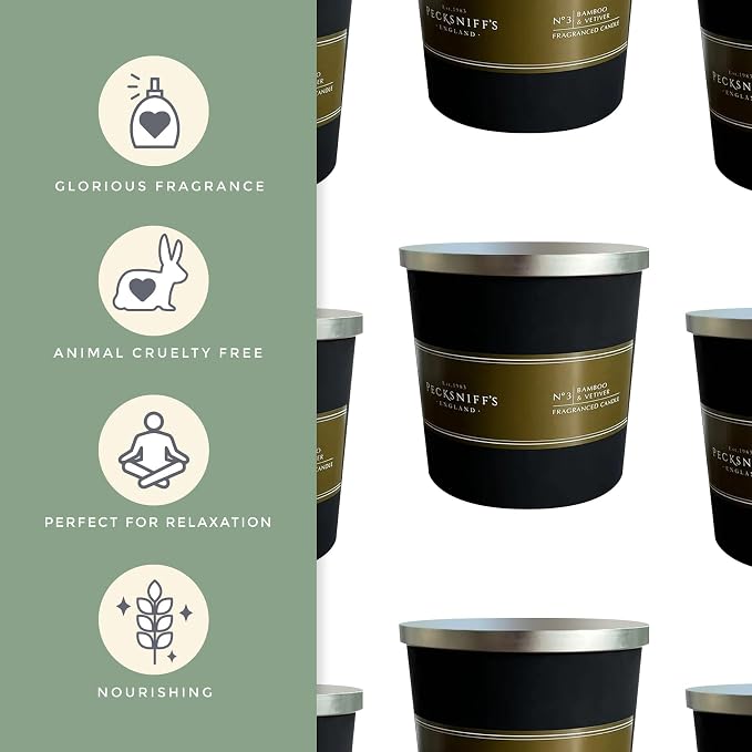 Pecksniff's Bamboo & Vetiver Candle | 3 Wicks, 550g/19.40oz