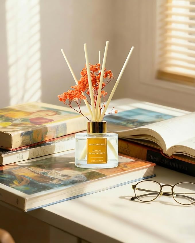 Reed Diffuser Set-Mango &Passion Fruit Scent Fragrance Oil Diffuser with 6 Reed Sticks | Home & Bedroom Bathroom Decor,3.38 fl oz (100ml)