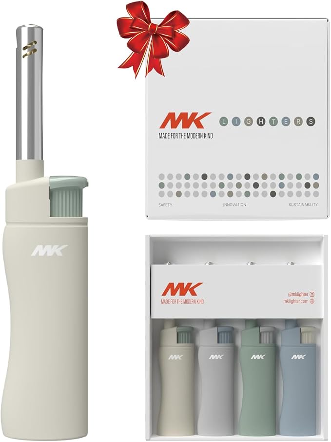 MK Candle Lighter, Butane Refillable Wind-Resistant Flame, 4-Pack for BBQ, Camping, Outdoor Use (Earthy-4PC)