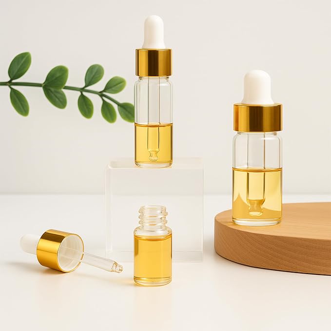10pcs Mini Glass Dropper Bottle for Essential Oil,1ml Small Clear Sample Dropper Vails with Gold Cap,Perfume Cosmetic Liquid Containers for Traveling (10ml, 10)