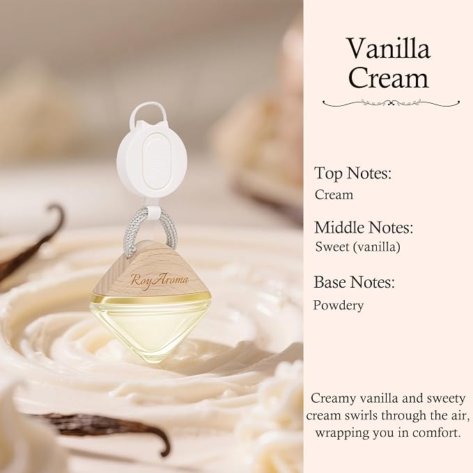Royaroma Vanilla Car Air Fresheners Long Lasting, Hanging Car Fresheners for Women & Men, Luxury Perfume Essential Oil Cars Diffuser | Adjustable Rope Auto Air Freshener
