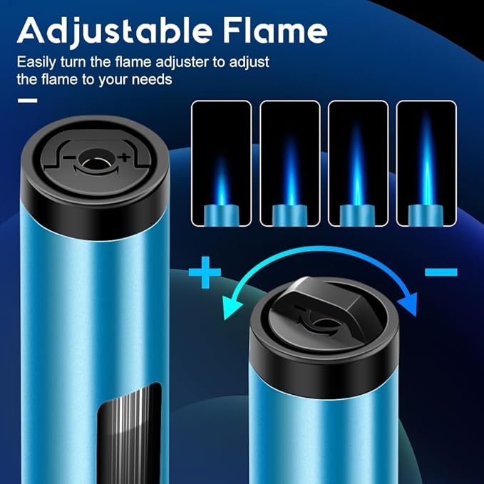 LcFun 2 Pack Torch Lighters Refillable Butane Lighter with Visible Fuel Window, Windproof Adjustable Jet Flame Long Lighters for Candle, Grill, BBQ, Camping, Fireworks (Butane NOT Included)