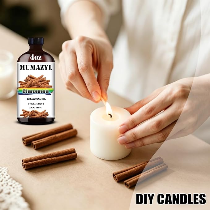 Cinnamon Essential Oil, Cinnamon Oil 4 Fl Oz 120ML for Diffuser Humidifier Yoga Cleaning DIY Candle Soap Making MUMAZYL Essential Oils