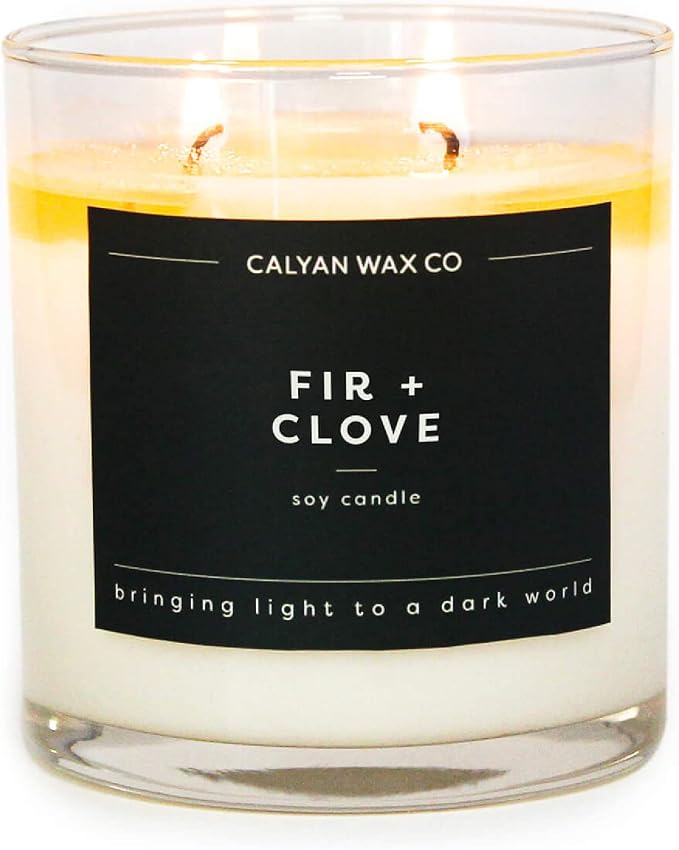 Calyan Wax Co. Fir & Clove 2 Wick Scented Candle - 37 Hour Burn - Luxury Clean Soy Wax Candles - Long Lasting Large Glass Jar Candle for Home - 8.8oz