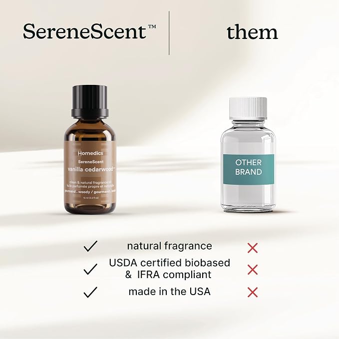 Homedics SereneScent Waterless Diffuser Oil Refill — Vanilla Cedarwood (15ml). Compatible with Compact SereneScent Diffusers. Warm Gourmand Home Fragrance. Plug & Play