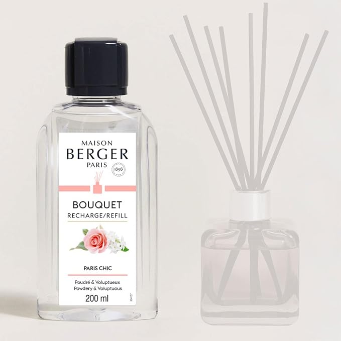 MAISON BERGER Reed Diffuser Refill, 200 ml, Paris Chic | Fragrance Refill for Reed and Ceramic Diffusers, Passive Diffusion, ~6 Weeks, No Flame or Electricity, Made in France
