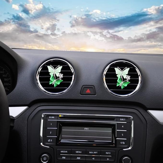 1PC Car Air Fresheners Vent Clips, Cute Dual Butterfly Diamond Rhinestone Car Vent Clip, Air Outlet Perfume Diffuser, Sparkly Bling Car Interior Decoration Accessories for Girls Women