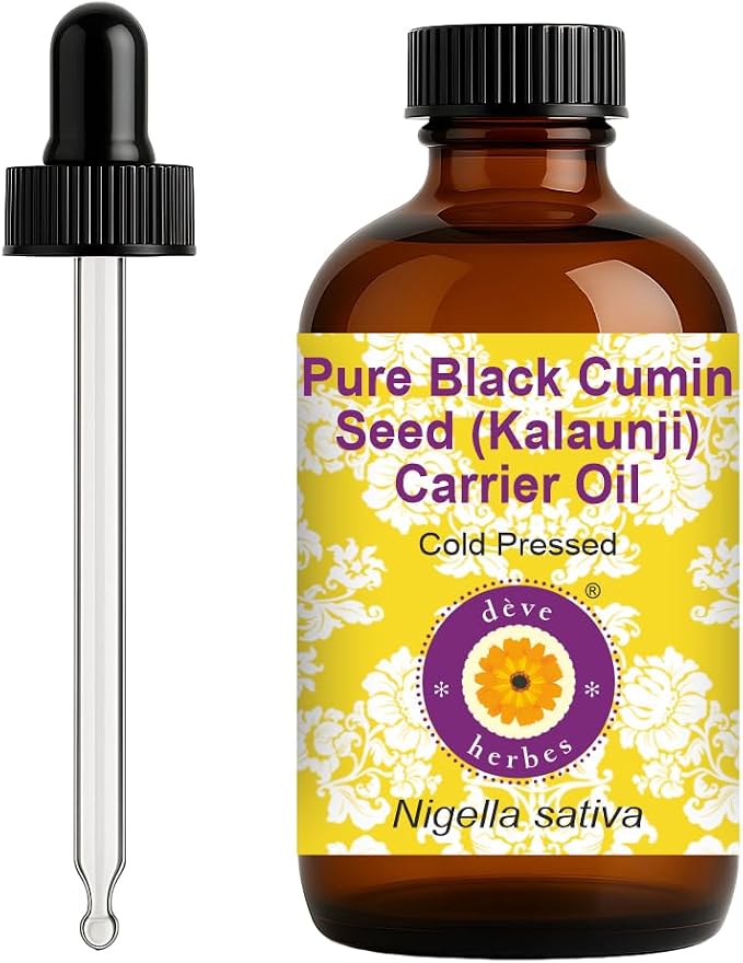 dève herbes Black Cumin Seed (Kalaunji) Oil (Nigella sativa) with Glass Dropper | Cold Pressed | Pure | For Diluting Essential oils | Hair, Skin & Massage | Lightweight | Unisex | 120ml (4 oz)