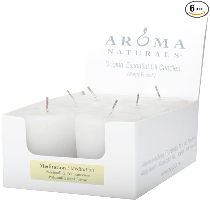 Aroma Naturals Votive Candles with White, Patchouli and Frankincense, Meditation, 6 Count