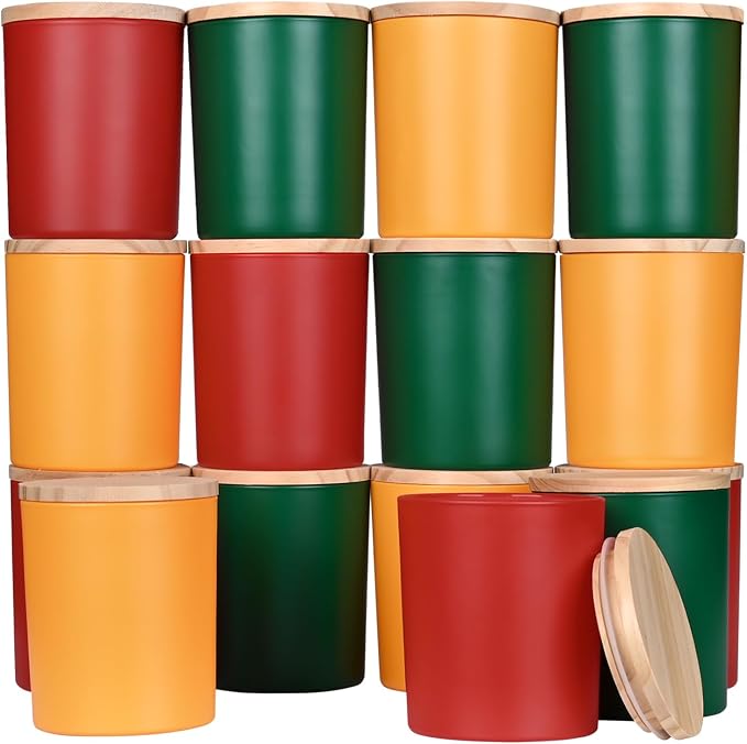 SHOWIN 10 OZ Thick Candle Jars for Making Candles 15 Pcs, Empty Jars with Wood Lids for Candle Making, Sample Container, Christmas