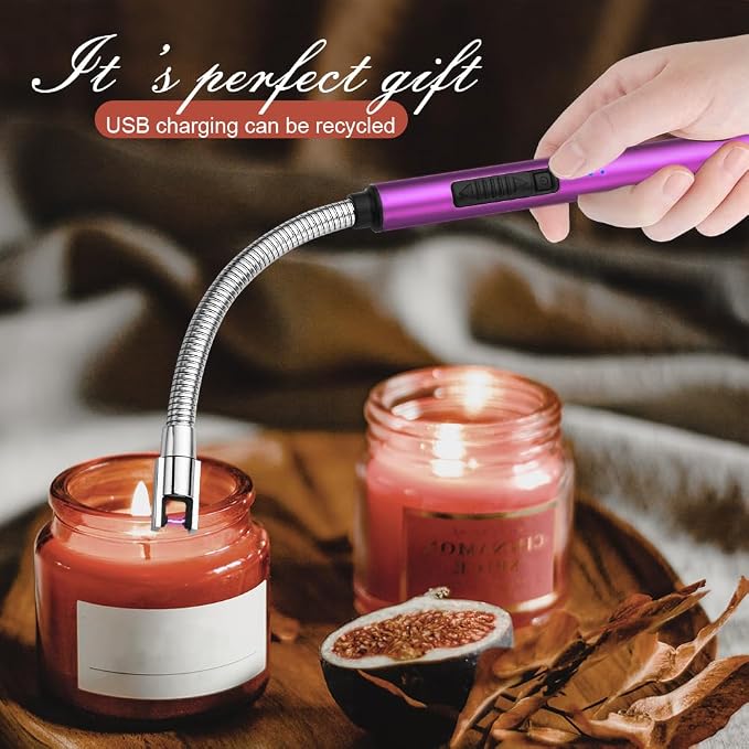 Candle Lighters USB Rechargeable Arc Electric Lighter with 360° Flexible Neck for Candle BBQ Camping (Purple)