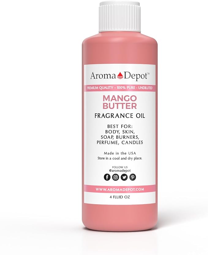 Aroma Depot Mango Butter 4 oz. Perfume Oil for Making, Body Oil, Soap, Candle Making & Incense. Our Version is a Premium Quality Undiluted & Alcohol Free