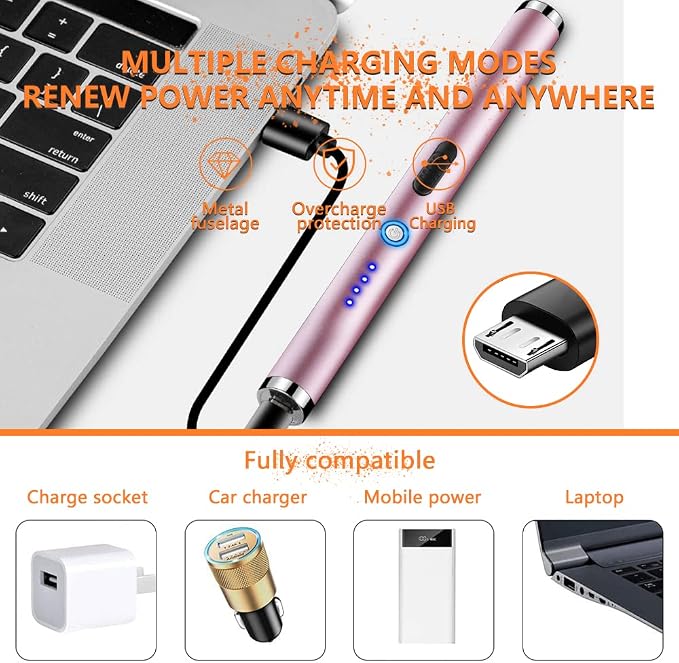 Elecrtic Lighter Rechargeable for Candle, Dual Arc Plasma Lighter with LED Battery Indicator, Windproof Flameless Lighter for Camping, BBQs, Fireworks, Kitchen Lighter Gift for Mother (Pink)