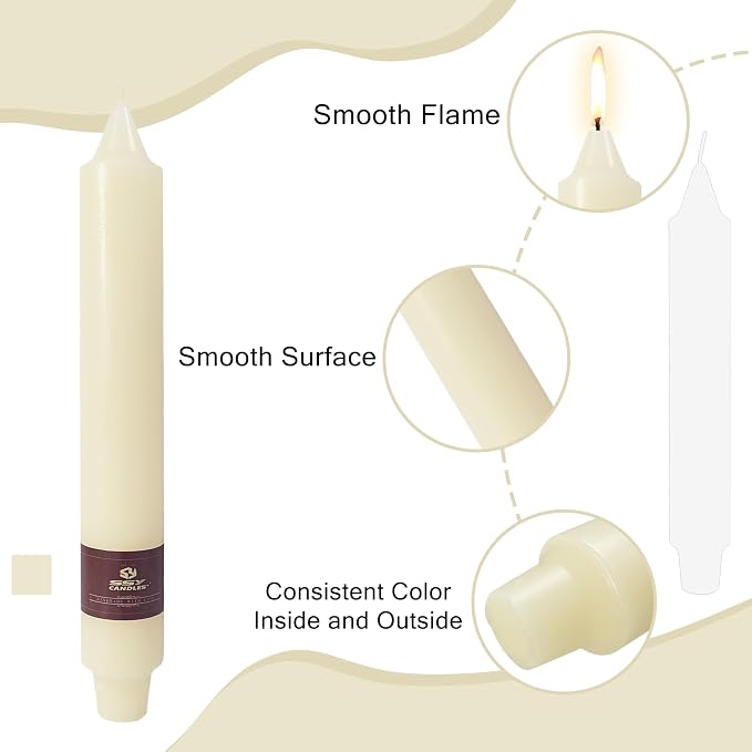 Ivory Taper Candles 9 inch - 4 Pack Fat Candle Taper Candles Dripless, Smokeless, Unscented Tall Candlesticks - Perfect for Home Decor, Weddings, and Special Occasions
