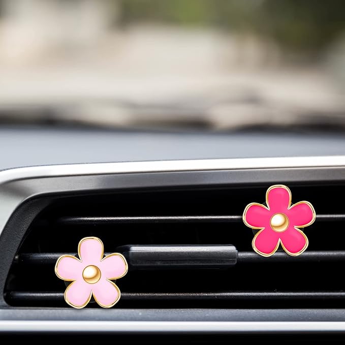 Frienda 6 Pcs Daisy Flower Air Vent Clip Accessories Air Conditioning Outlet Clip Car Air Freshener Dashboard Accessories Charm Car Inter Decor(3 cm, 3.3 cm,Red, Pink, Black)