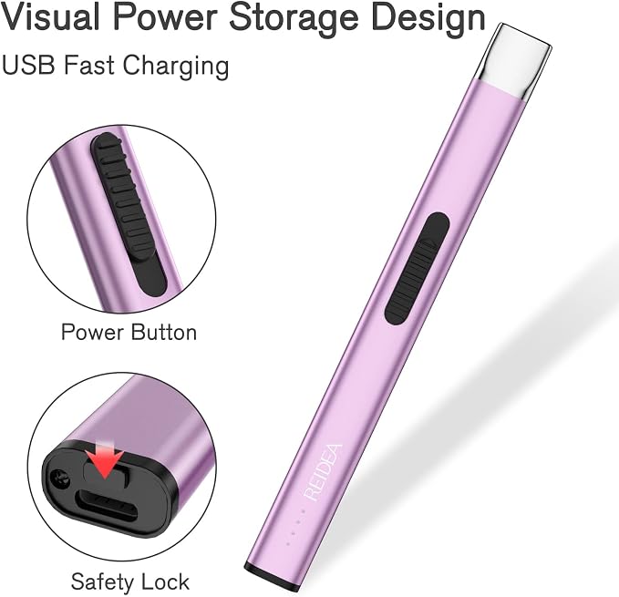 REIDEA Lighter for Candle Electric USB Rechargeable with Security Lock, Windproof Fast Heat Sinking, Non-Slip Switch Electronic Lighter, R1 (Lavender Purple)