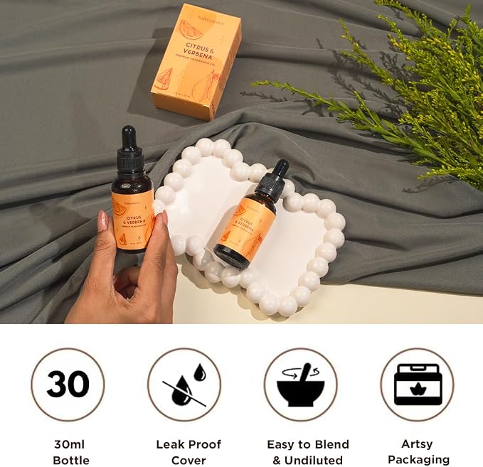Folkulture Citrus & Verbena Essential Oil Blend | 30 ml - 1.01 Fl Oz Fragrance Oil with Dropper | Premium Diffuser Oils for Humidifier, Diffuser for Fresh & Uplifting, Revive, Relaxation